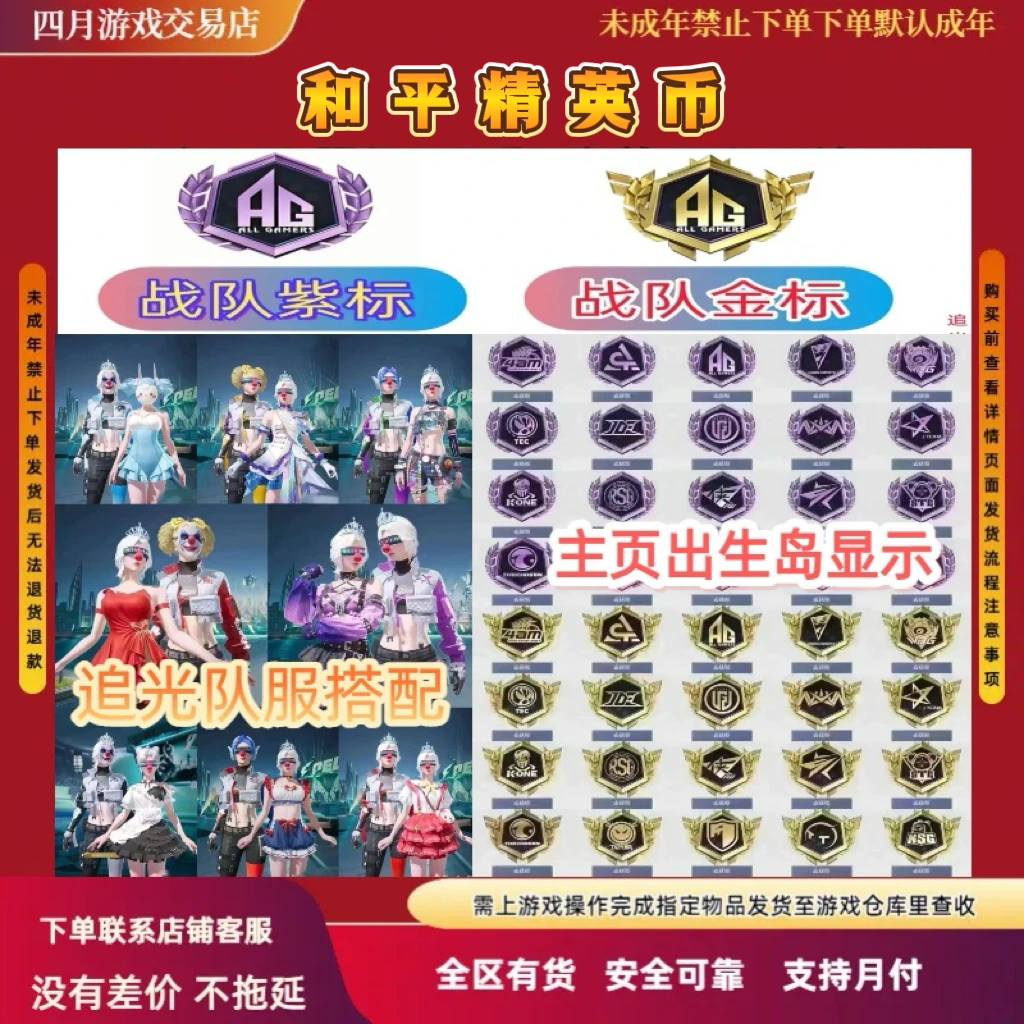 和平精英小店入口精英币绿洲币追光队服紫标LOGO金标logo苹果区
