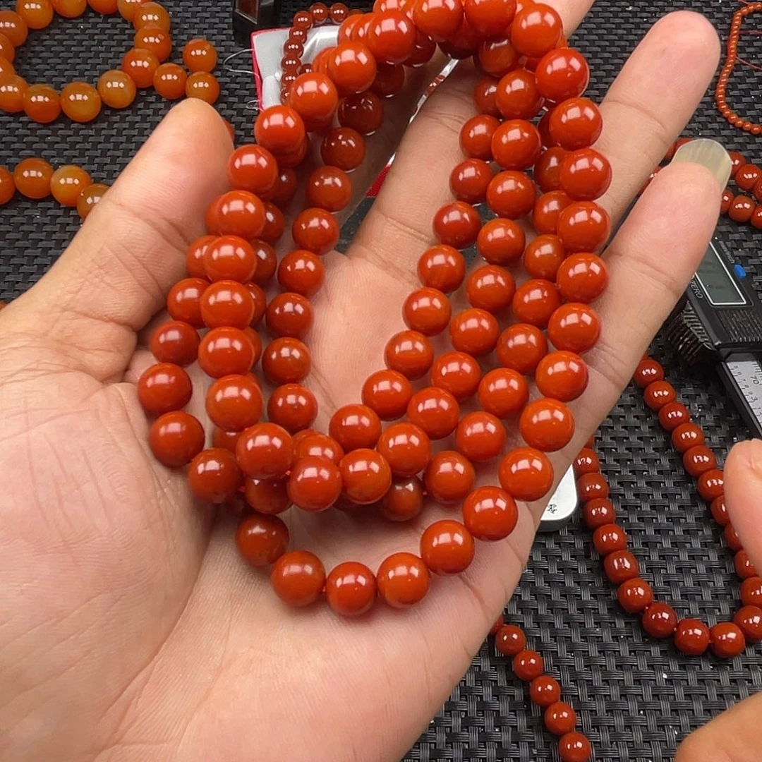 南红玛瑙未镶嵌瓦西柿子红圆珠佛珠108颗卡8