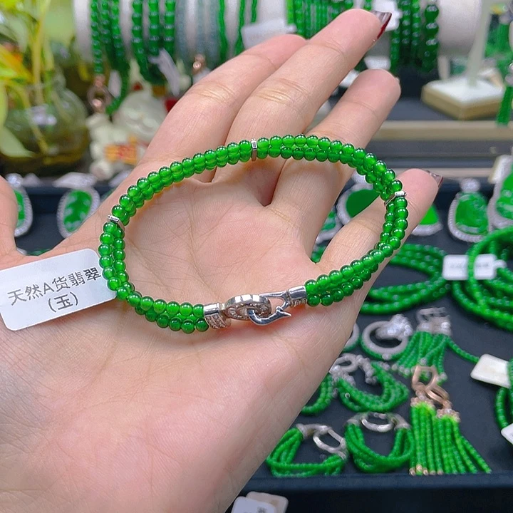 翡翠手链银S925镶嵌C***l明星同款手链