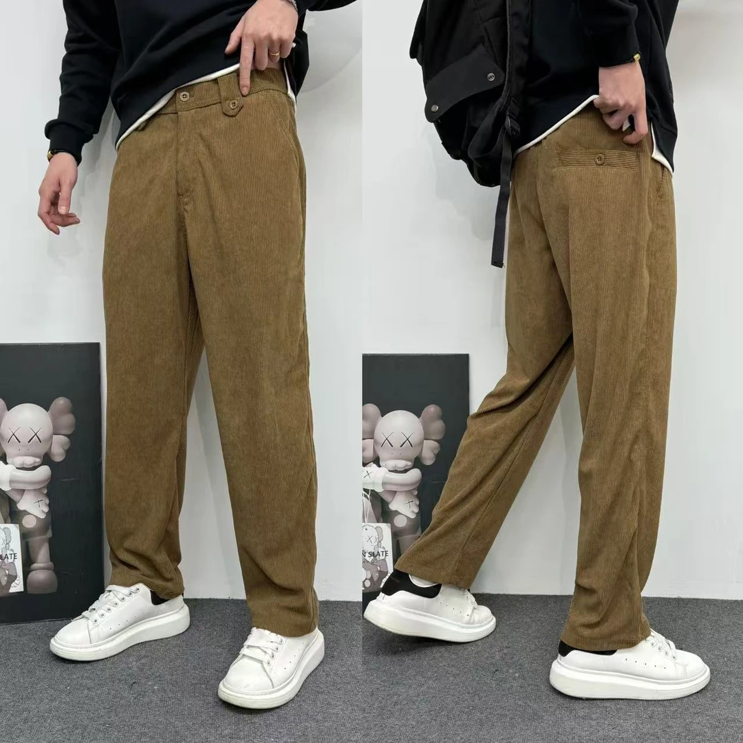 男款秋季灯芯绒裤子男美式复古重磅休闲裤直筒宽松垂感条绒阔腿裤