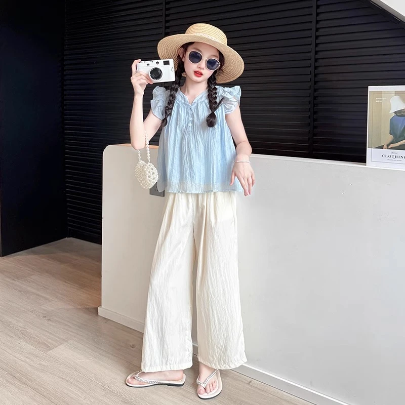 女童夏装套装2025新款儿童洋气无袖上衣女孩大童休闲阔腿裤两件套