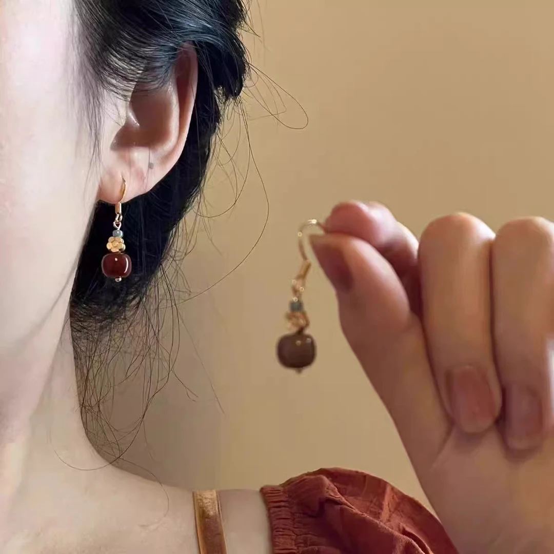 合金耳饰 AIER-新款气质珠子古风新中式简约大气耳环