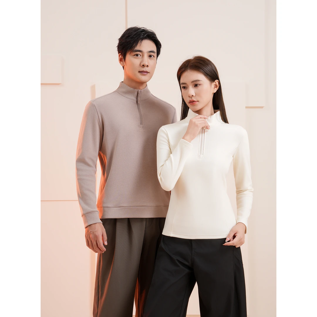 B 门店3/9&9！糯米打底衫」男女款暖姜纤维半拉链内搭上衣 C25165