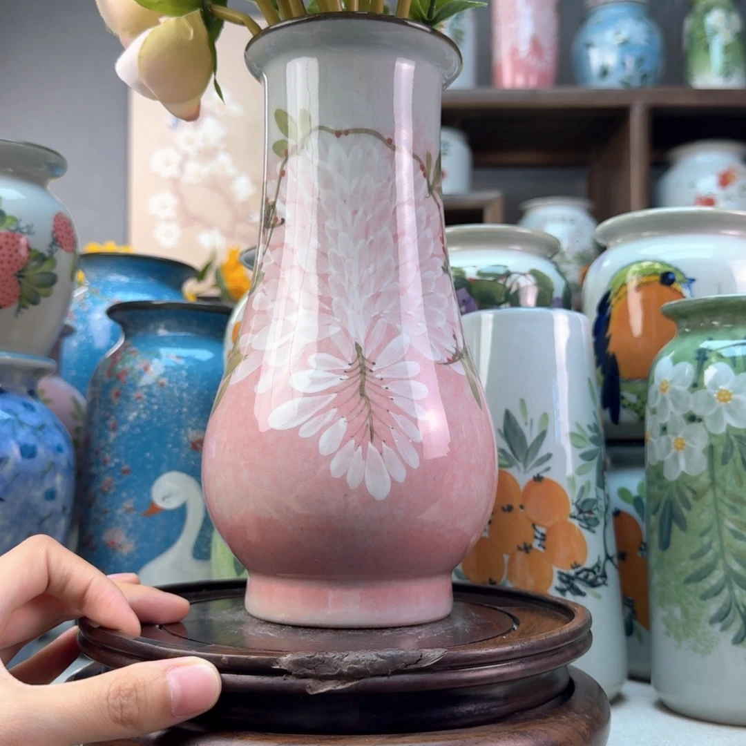 景德镇纯手绘陶瓷花瓶无孔