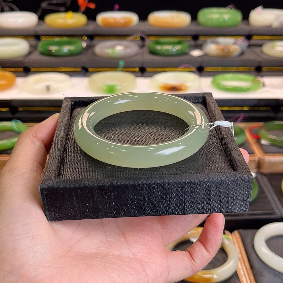 和田玉未镶嵌手镯高冰晴猫眼圆条