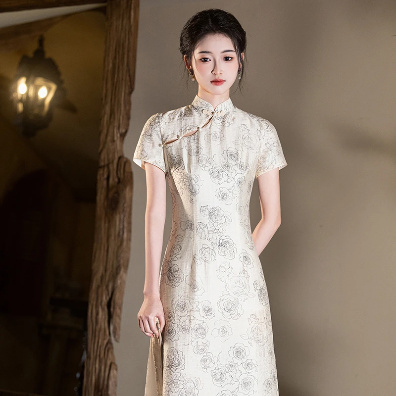 2025年新款长款旗袍气质显年轻国风精致优雅显瘦夏季日常连衣裙女