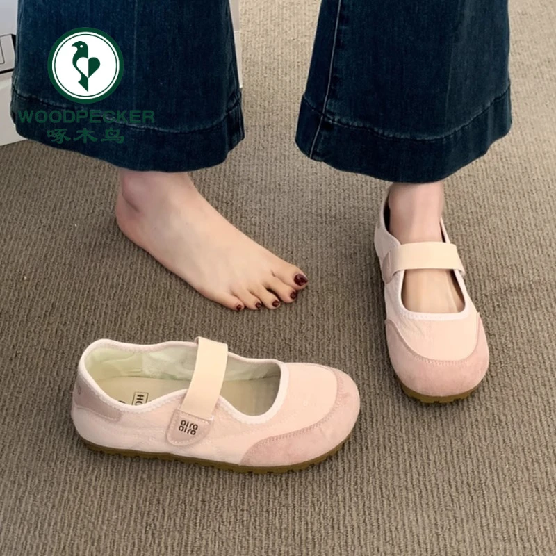 啄木鸟勃肯鞋女2025新款夏季不累脚单鞋配裙子平底芭蕾玛丽珍鞋子