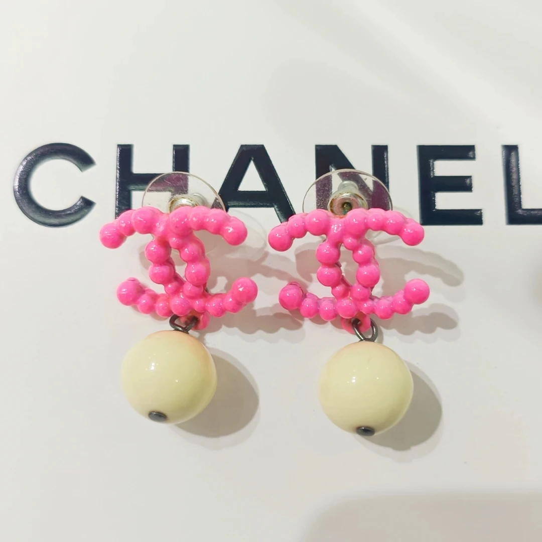 95新 Chanel/香奈儿 Chanel vintage香奈儿中古粉色耳钉