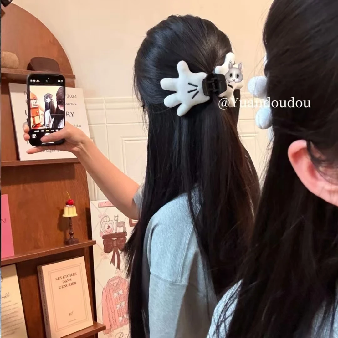 可爱米奇小手抓夹ins风毛绒立体公仔创意发卡手掌米奇手掌抓夹