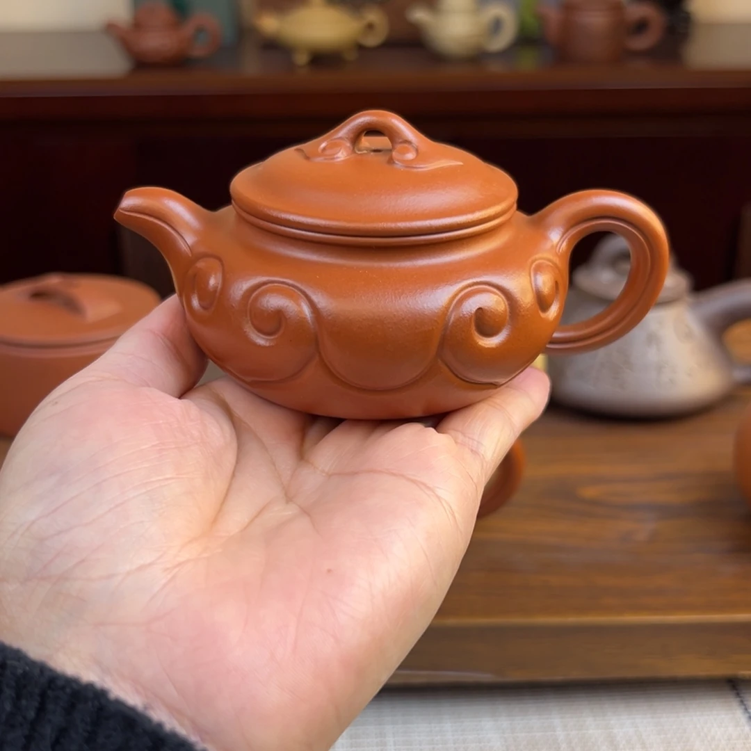 紫砂茶壶朱泥仿古如意全手150cc
