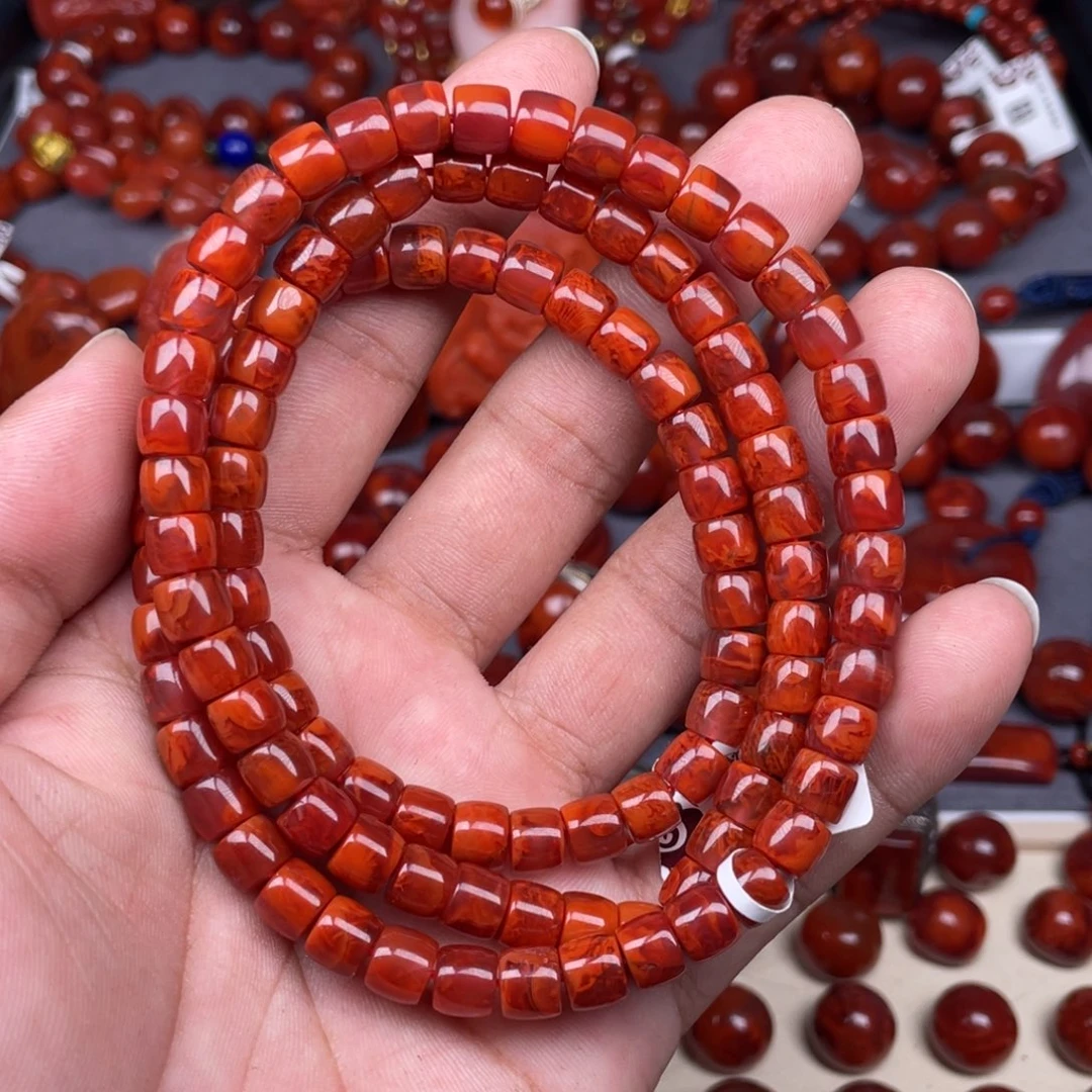 南红玛瑙未镶嵌瓦西南红直切佛珠7mm