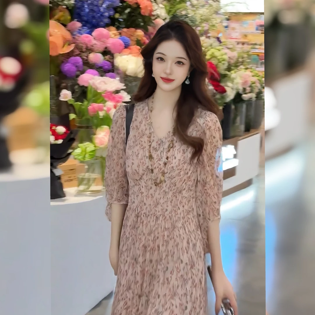 Linda姐高端线【欧若风】新款时尚气质碎花法式连衣裙AA5LYH2249