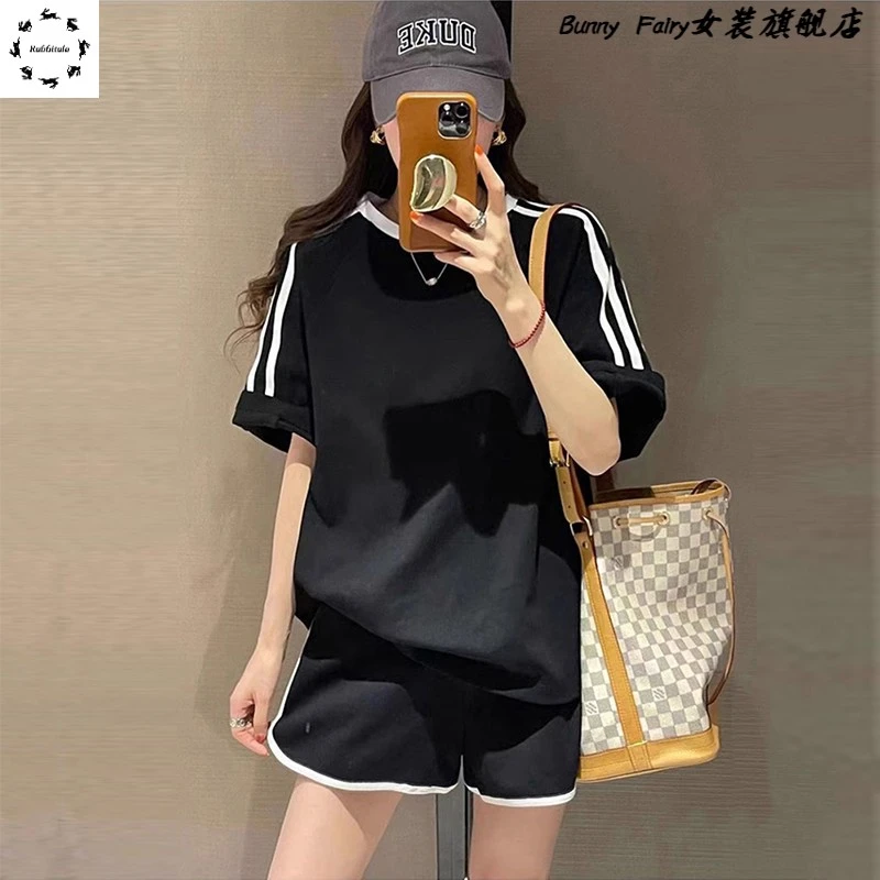 纯女短袖短裤时髦运动套装女夏季宽松韩版时尚休闲两件套跑步服潮