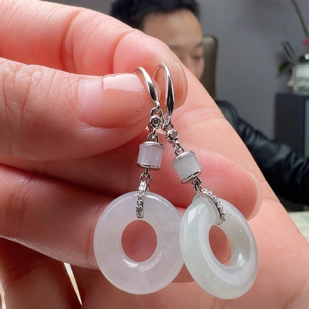 翡翠耳饰银S925镶嵌天然