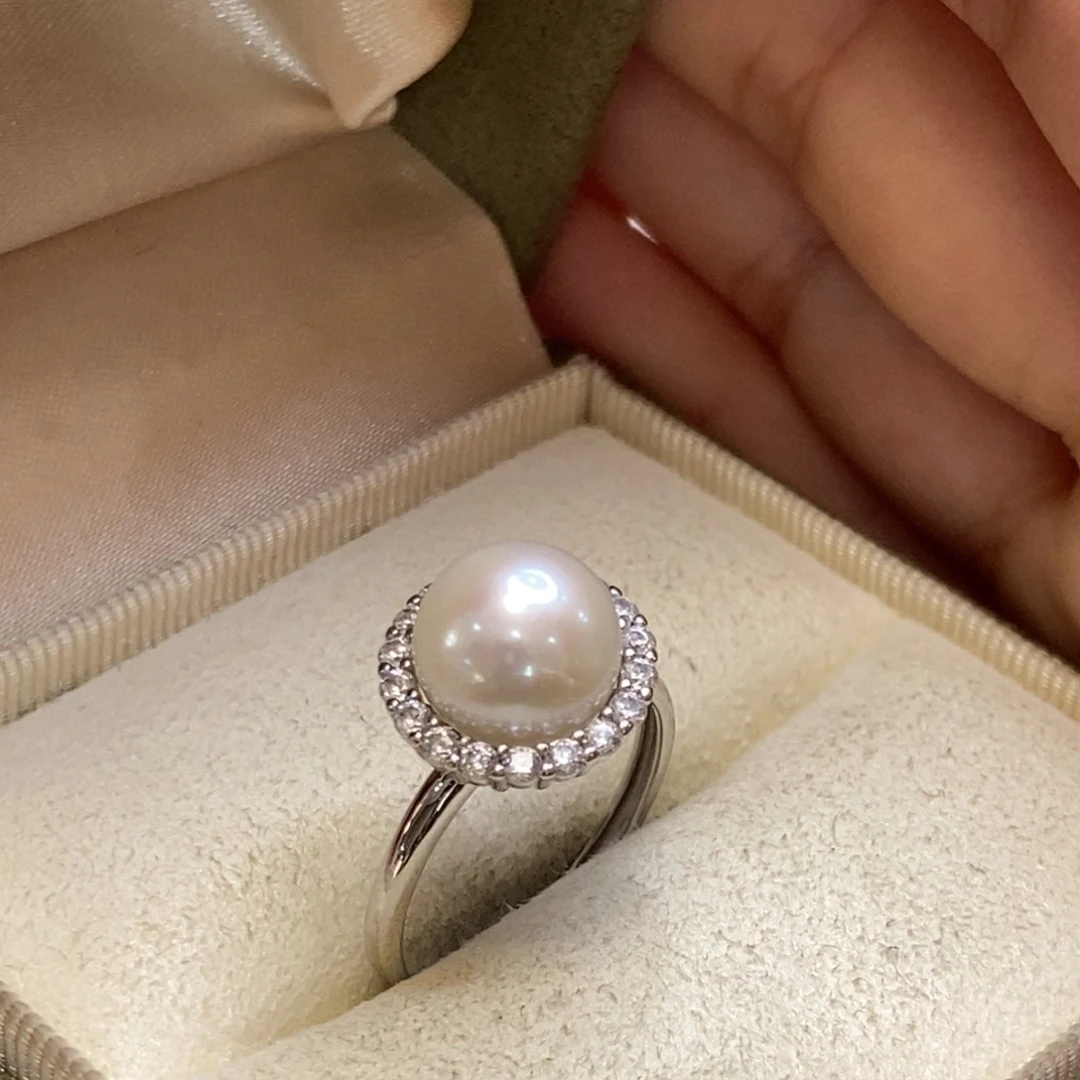淡水珍珠戒指银S925镶嵌微瑕