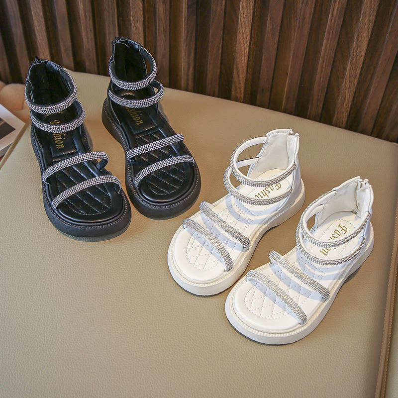 夏季新款女童凉鞋儿童水钻公主鞋洋气罗马沙滩鞋7235