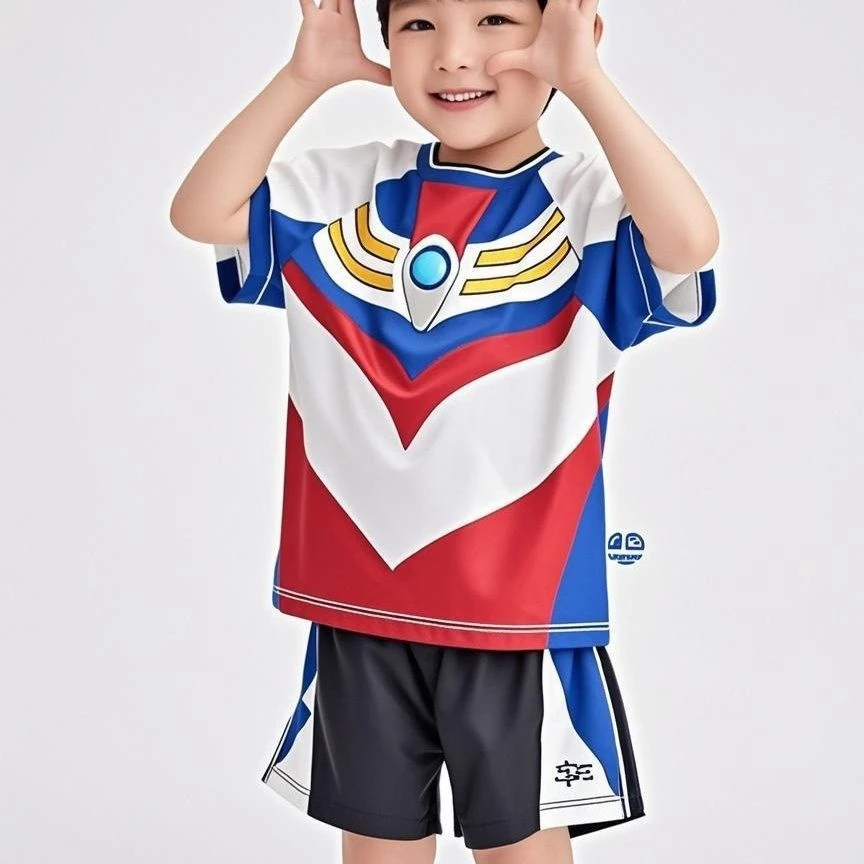 奥特曼夏季套装男童T恤儿童短裤2025新款夏薄款透气两件套