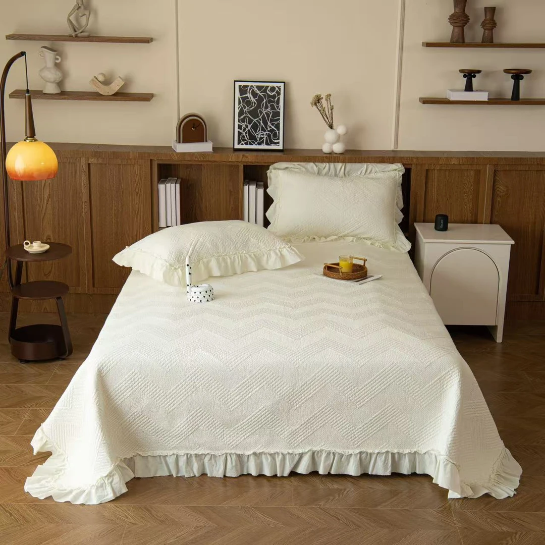 【雅趣】几何梦境 全棉花边床盖三件套 轻奢公主风柔软贴身透气套件