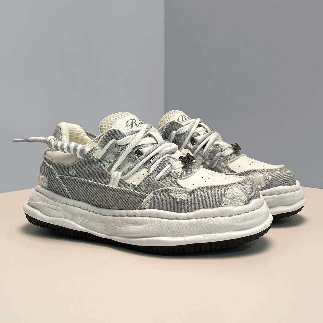 青花瓷蓝色7CM隐形增高鞋子男女百搭板鞋厚底休闲溶解鞋秋季男鞋