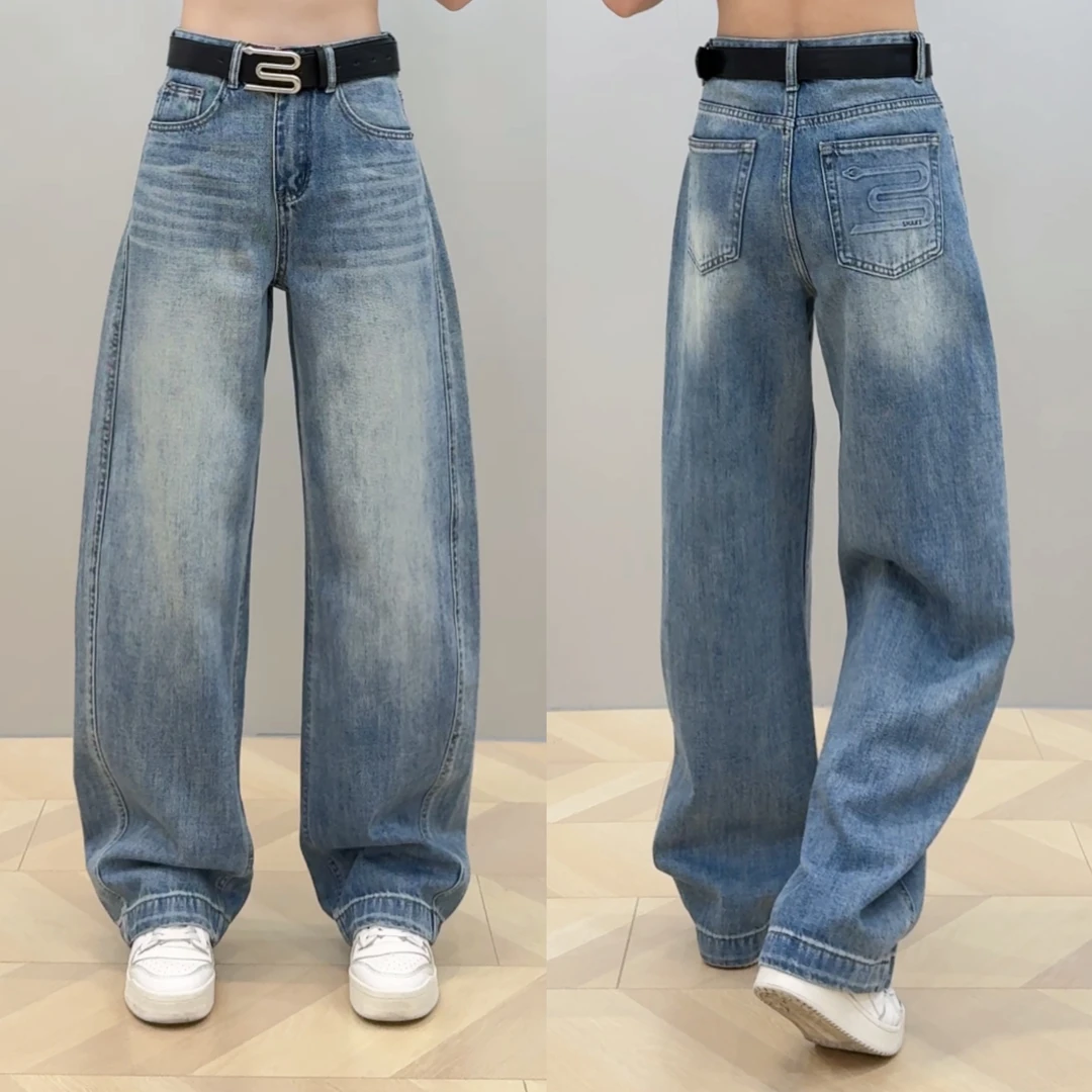 【L.P.L meng】新款复古蓝小弯刀休闲百搭阔腿牛仔裤