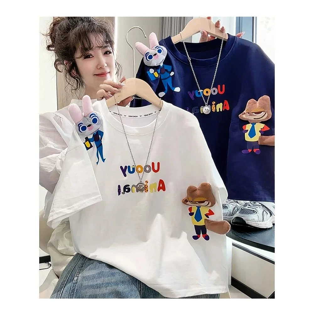 特大码300斤迪士尼短袖t恤男女2025新款夏动物城半袖上衣纯棉体恤