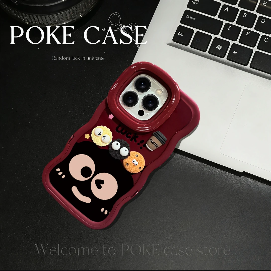 板凳双支架搞怪立体煤球适用苹果17PROMAX华为vivo小米oppo手机壳