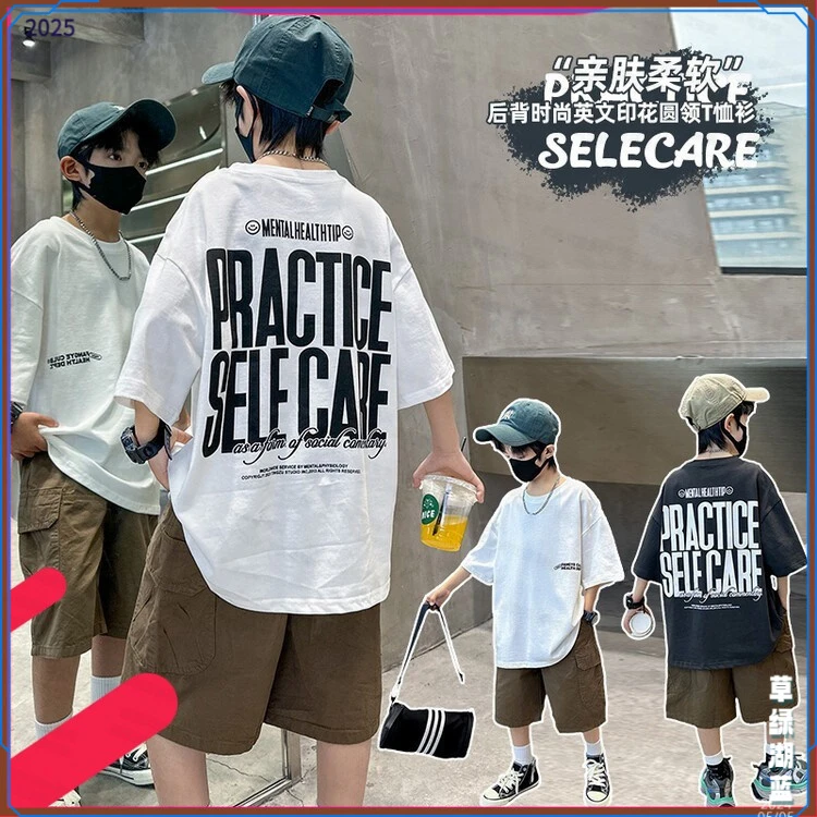 男童夏装T恤大字母中大童宽松痞帅体恤宽松时尚男童短袖T恤