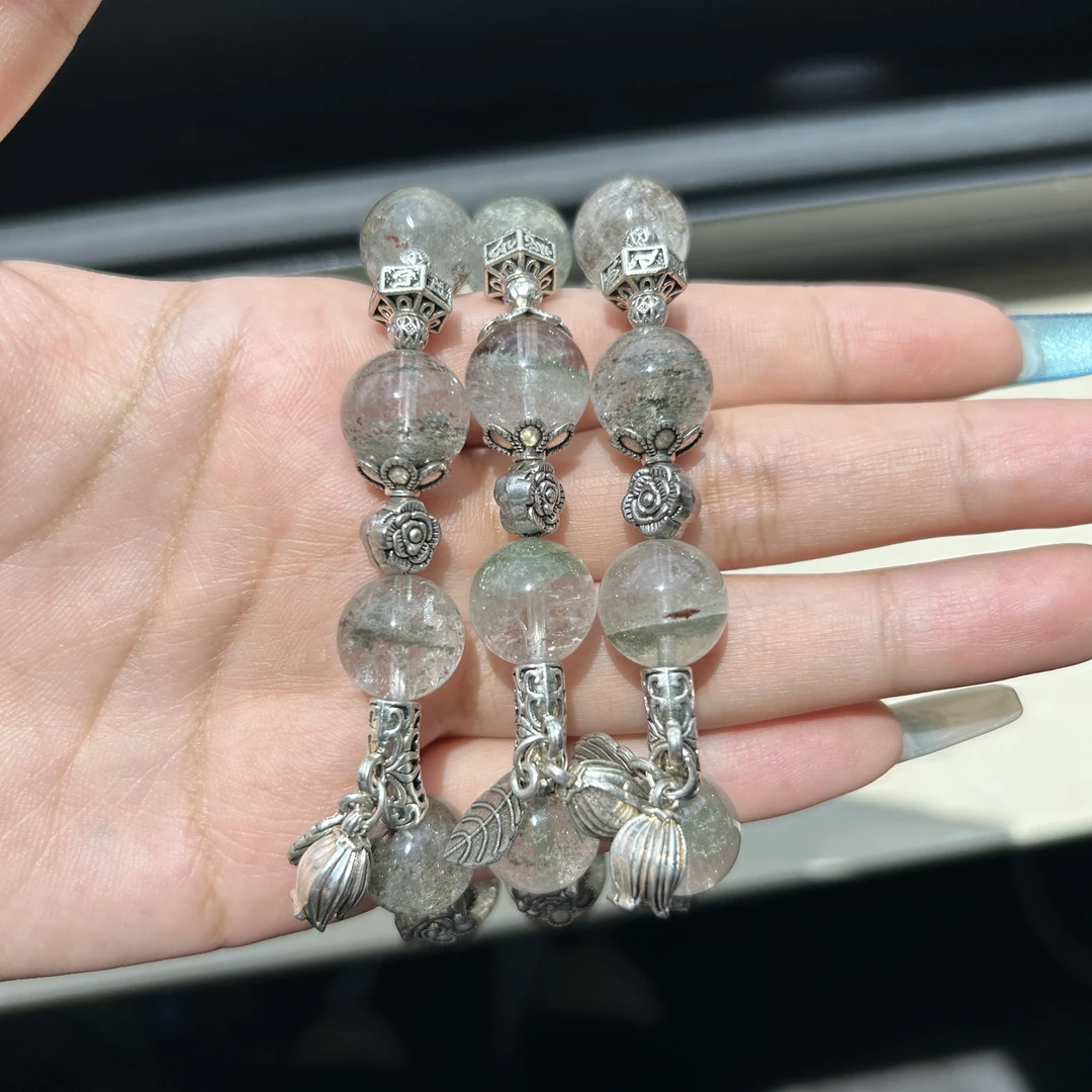 【设计款SZ011086】天然绿幽灵天然绿幽灵手串百搭手链聚宝盆手串