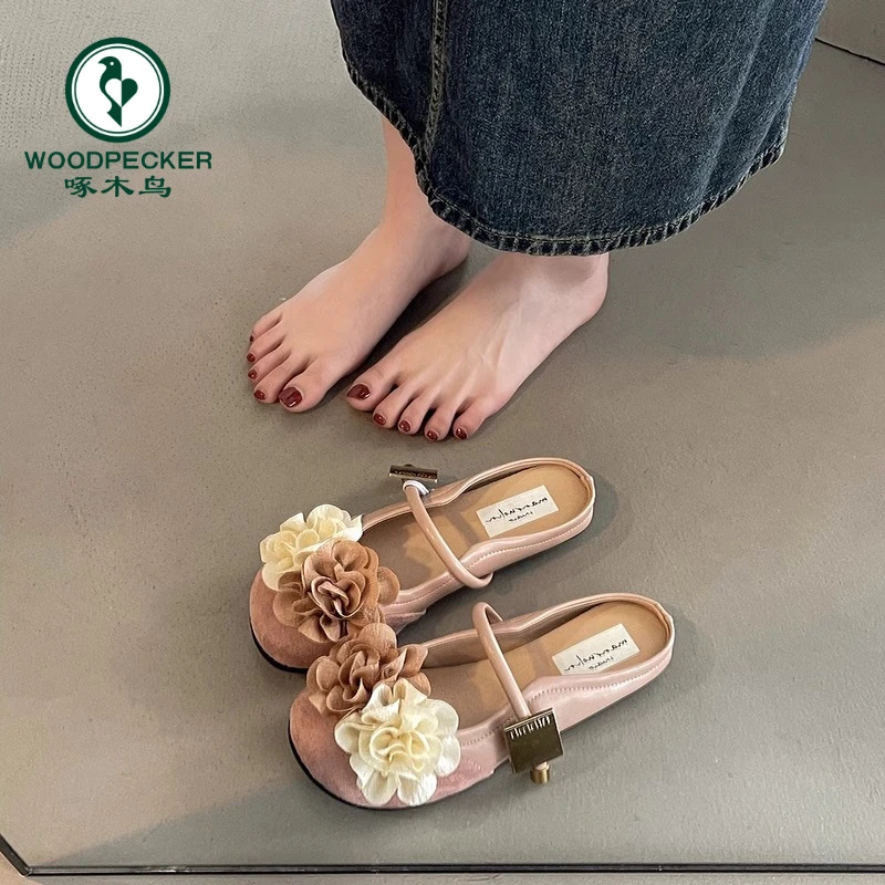啄木鸟法式甜美晚晚风包头半拖鞋女夏季外穿2025新款凉鞋玛丽珍鞋