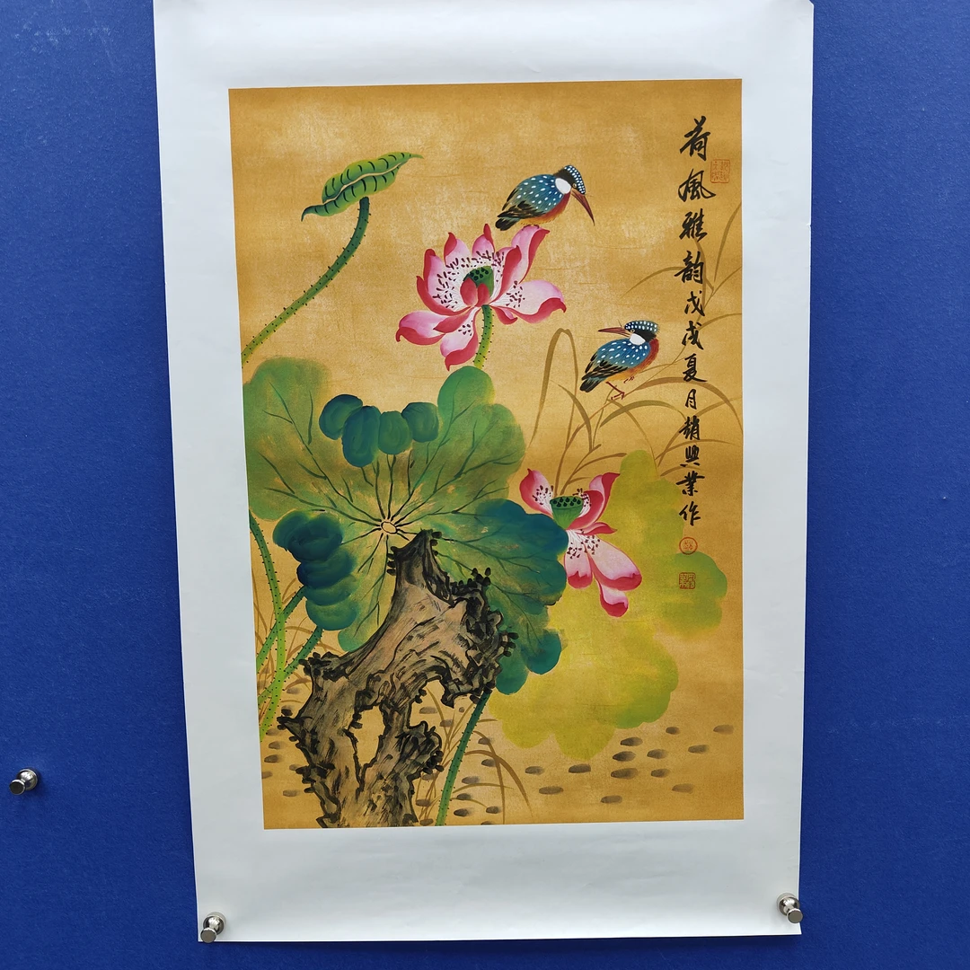 赵兴业《荷风雅韵》四尺三开 托裱  68*45cm-天美2