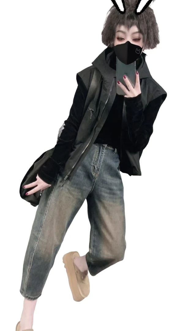 【佳老板】“55027”#欧货韩版牛仔个性弯刀裤