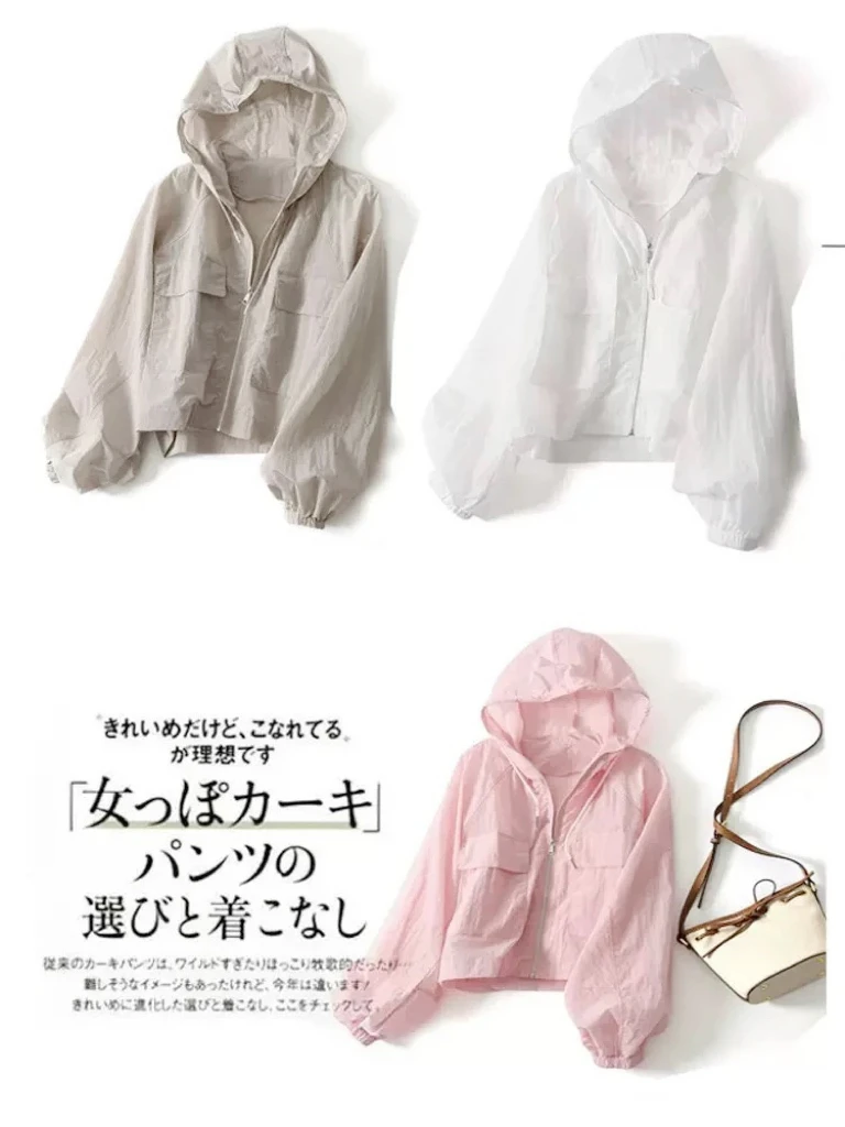 YQBP日系夏季轻薄宽松休闲款防晒外套 连帽设计 户外皮肤衣