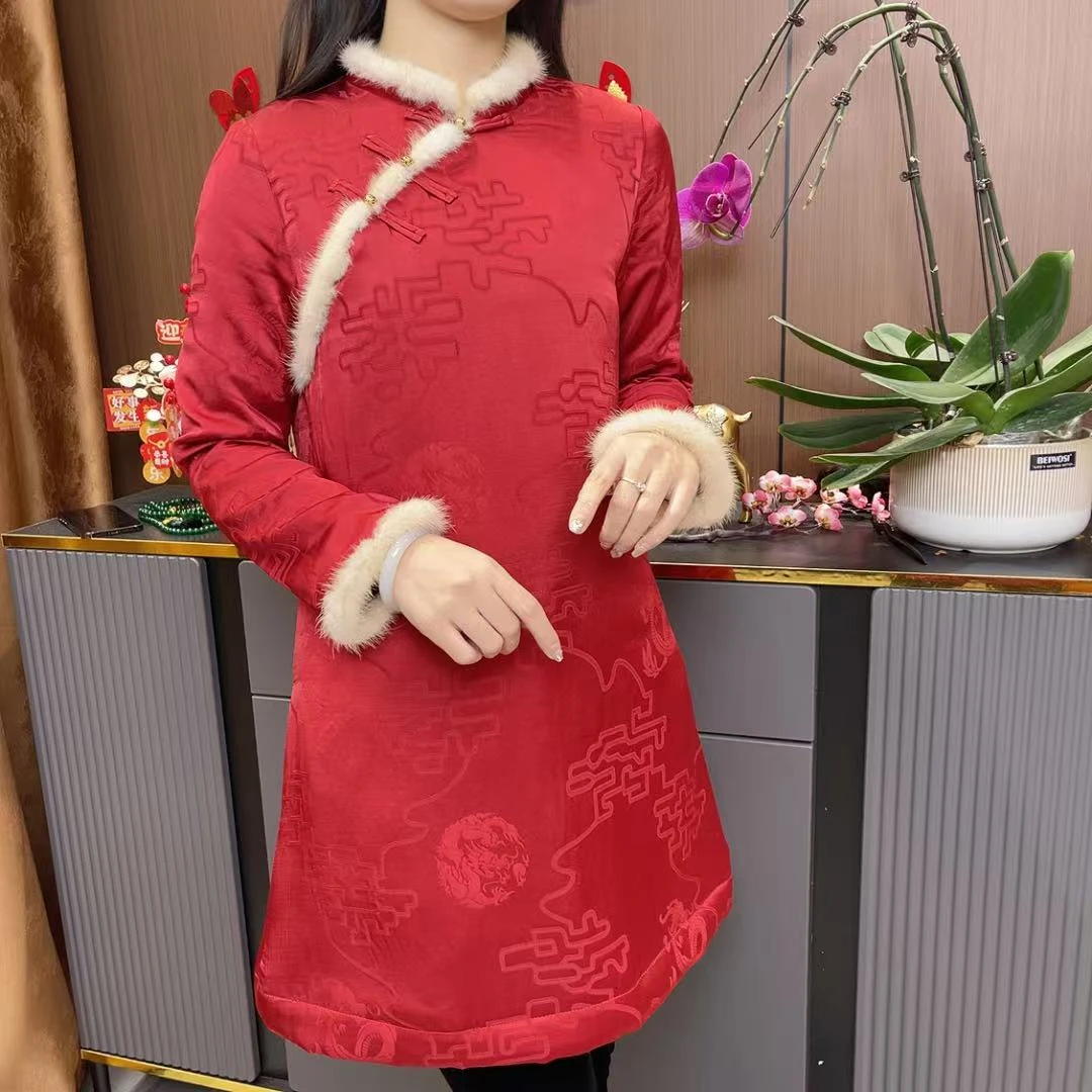 【依美之源】恭喜发财中长款旗袍裙