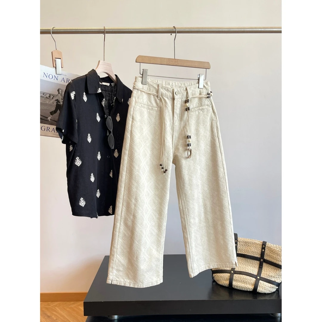 B轻奢感！金丝菱格提花抗皱9分阔腿裤休闲裤子 E304 女装 H6121