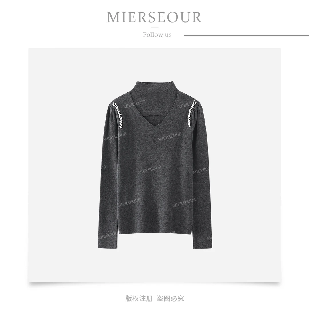 半高领打底衫女高级感内搭可外穿镂空弹力针织毛衣上衣女I6-79