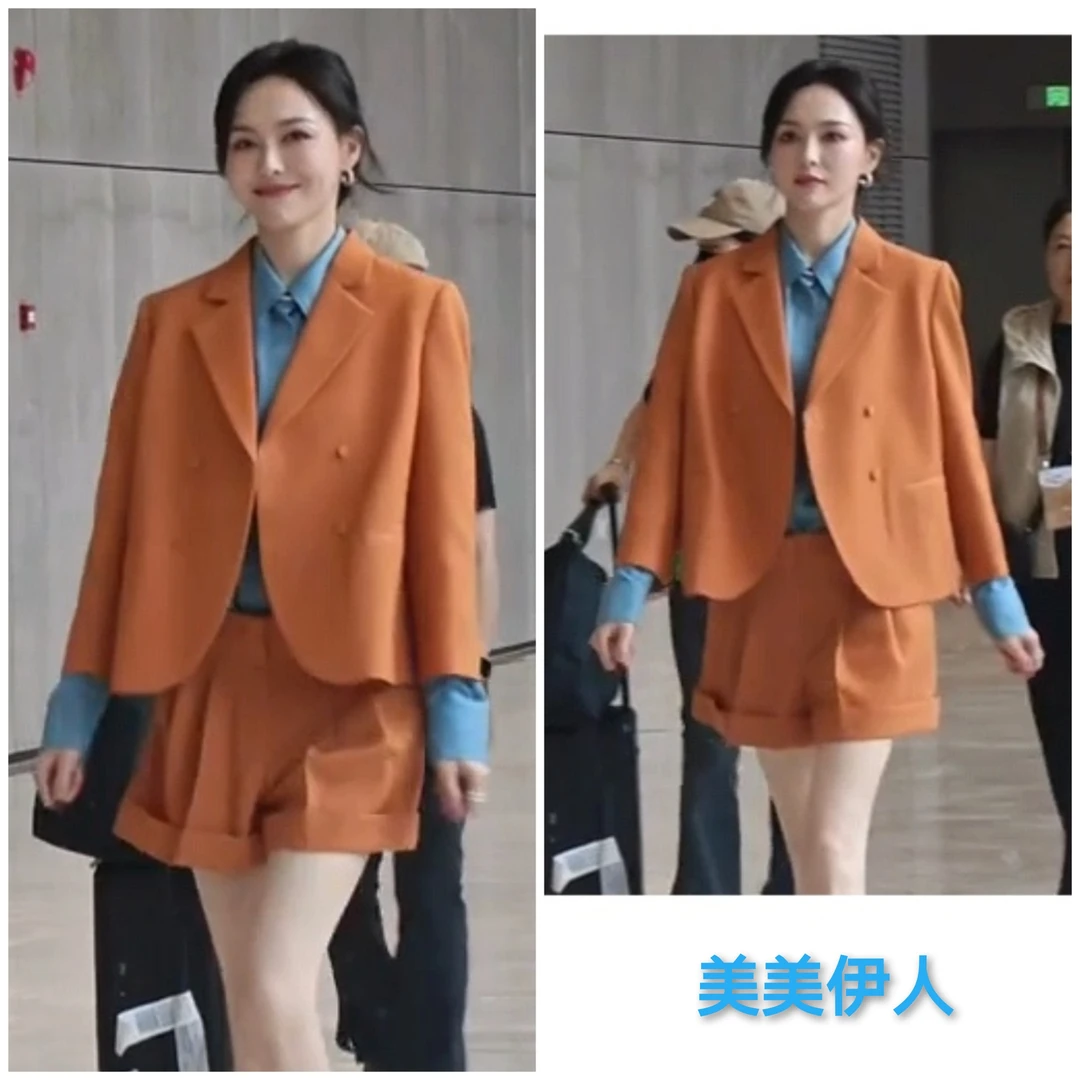唐嫣同款高级感橙色西装短裤套装女2025秋季新款巨好看的西服外套