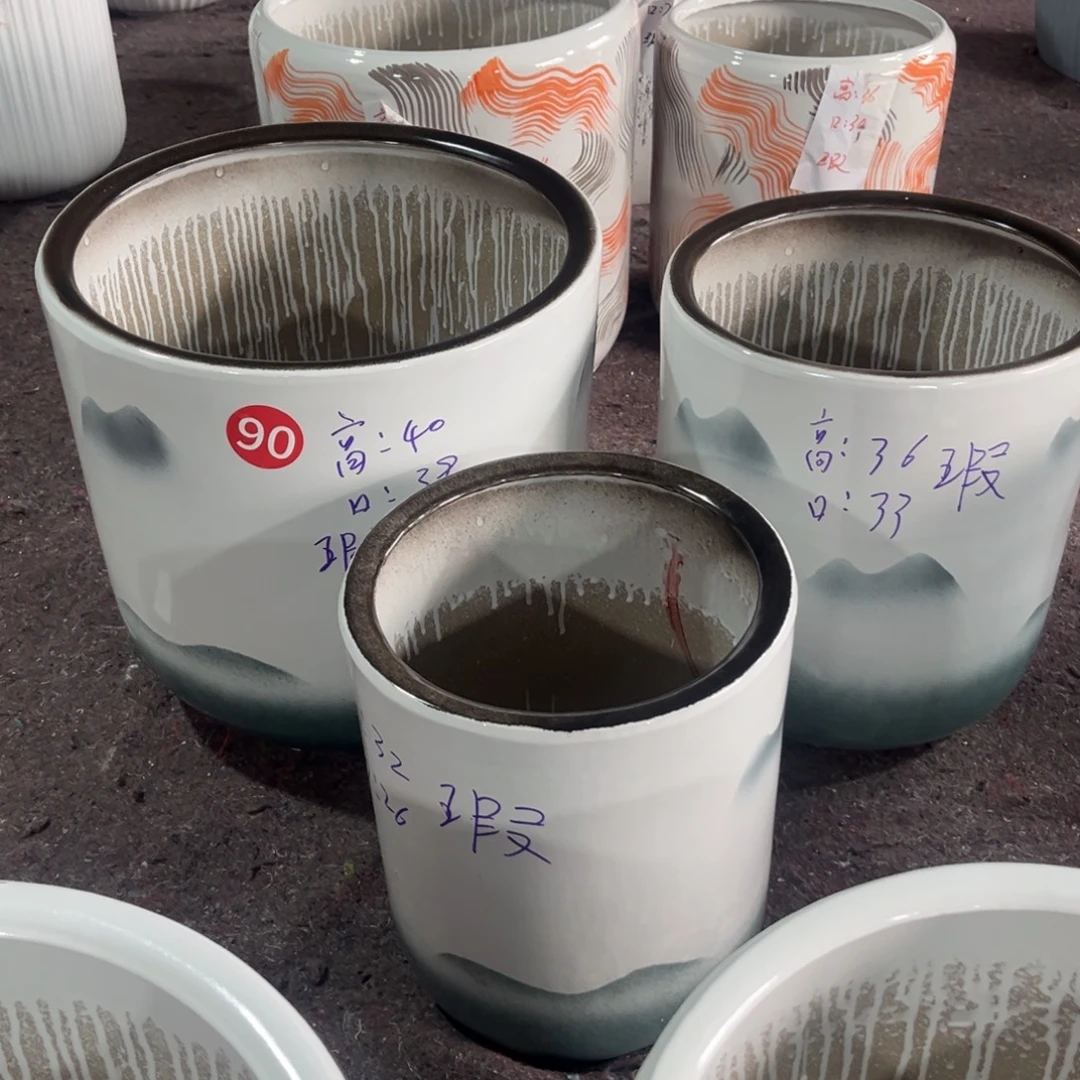 手绘宽一套三个盆山水