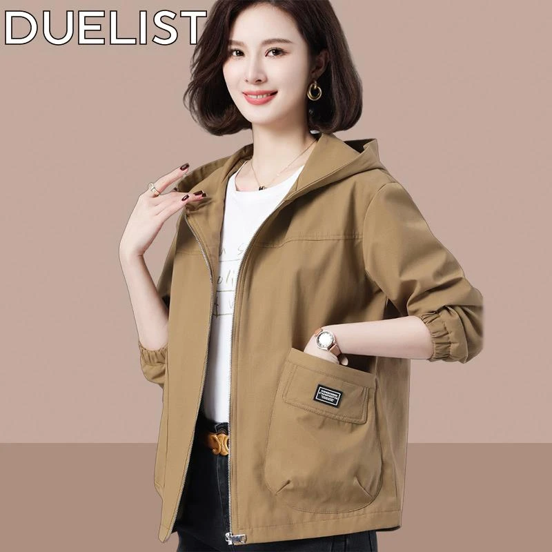 DUELIST女休闲大码宽松连帽时尚短外套新款中老年妈妈装减龄夹克