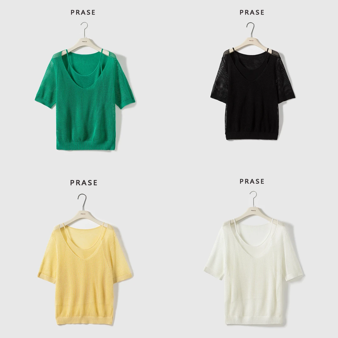 PRASE·杨杨【绿柠檬】微胖轻奢设计款夏女天丝假两件小衫PR505B37