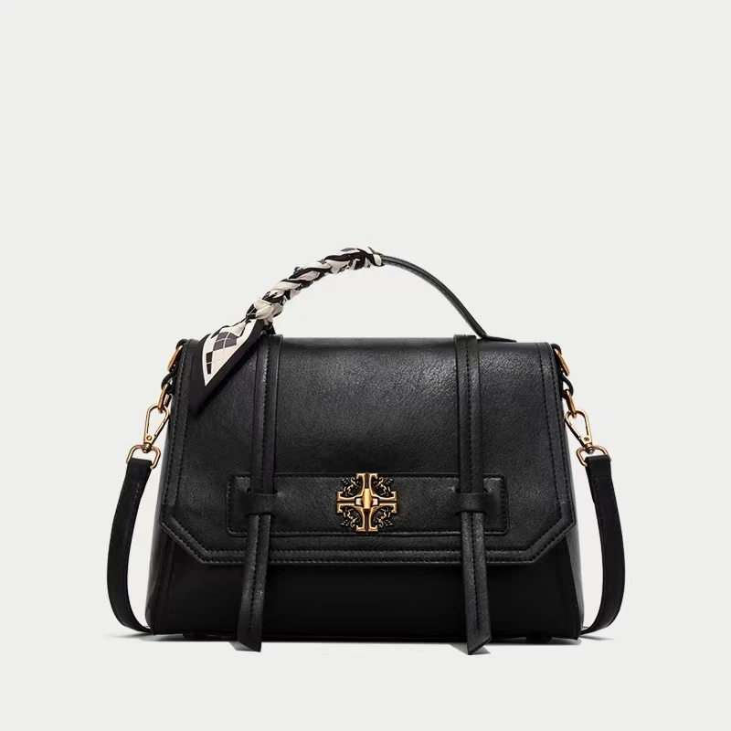 新款剑桥包单肩斜挎手拎包8237黑色（送丝巾）