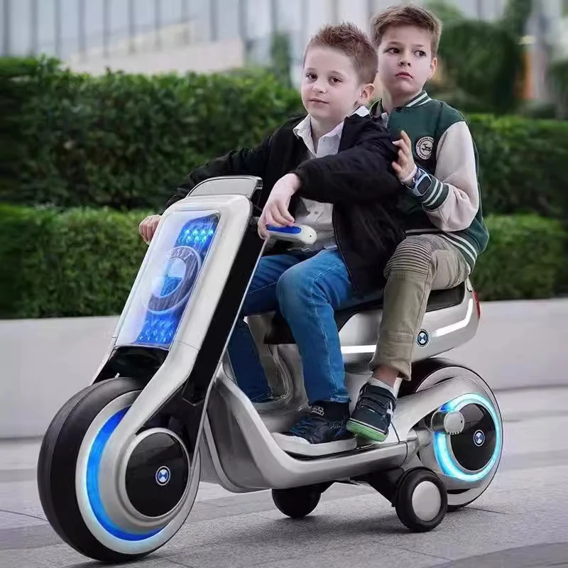 新款儿童电动摩托车男女宝宝可坐人双驱大电机双人玩具三轮电动车