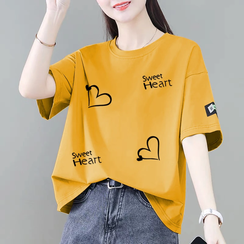 100%纯棉短袖t恤女夏季新款时尚洋气韩版宽松显瘦遮肚百搭体恤ins