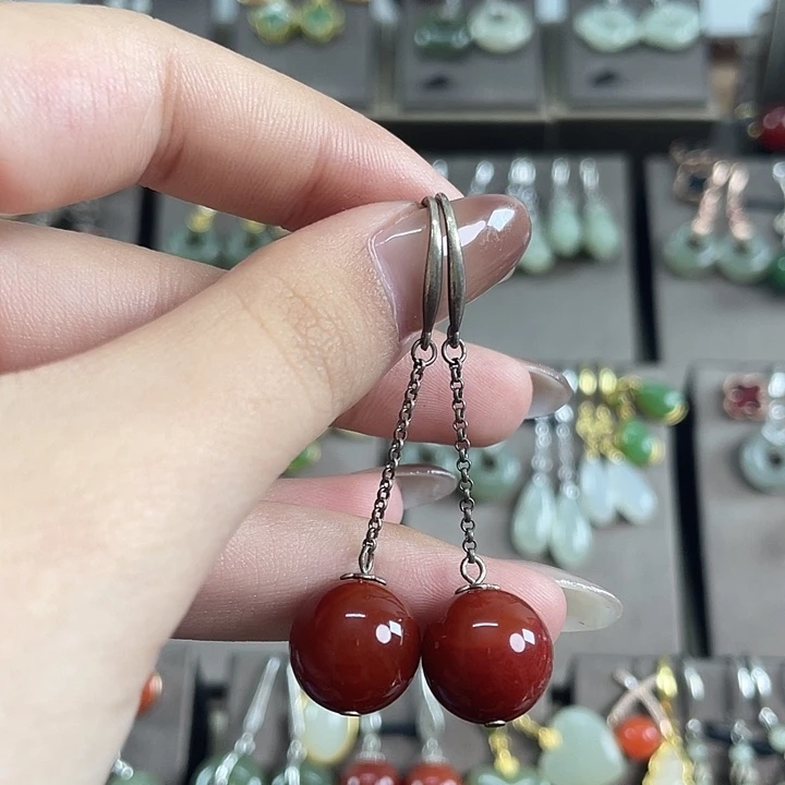 银S925镶嵌耳饰玛瑙/玉髓12左右