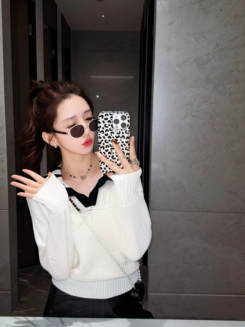 【大静静】新款~条纹拼色翻领慵懒风上衣