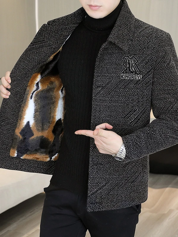 冠欧奥斯 秋冬季加绒加厚呢子夹克男休闲保暖毛呢大衣外套青年