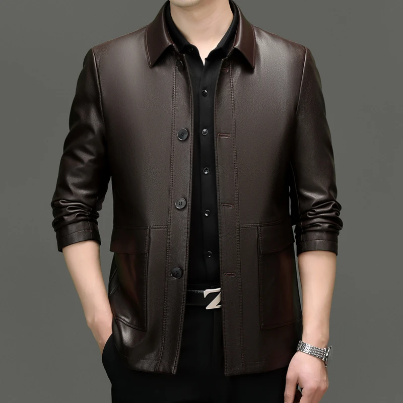 【新人体验】春季男士商务休闲翻领山羊皮高端真皮外套