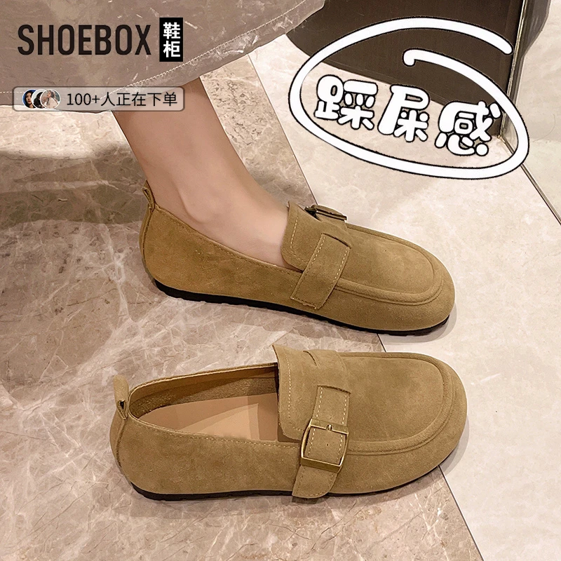 SHOEBOX鞋柜平底勃肯鞋女2025秋季新款一脚蹬豆豆鞋复古乐福鞋
