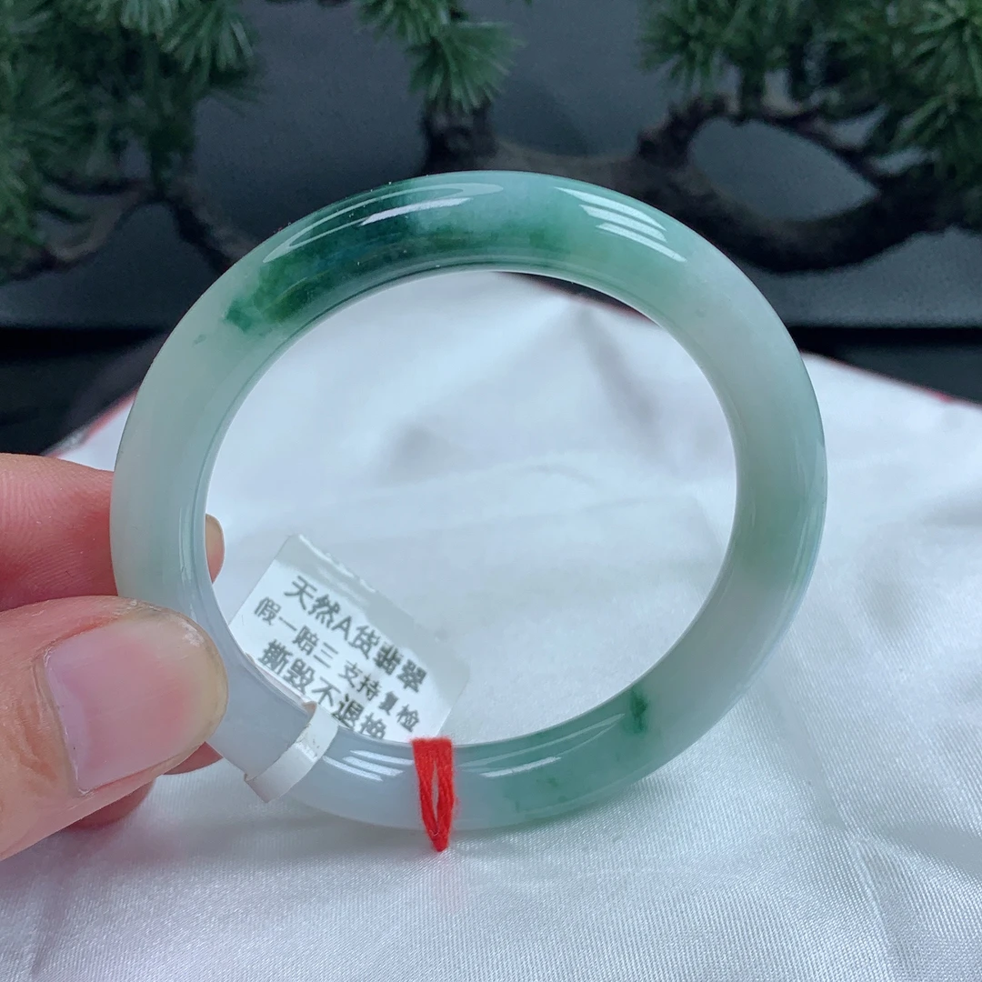 天然缅甸翡翠Ａ货手镯飘花圆条51圈口Ａ0861