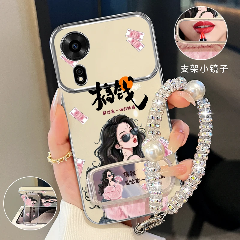 适用hinova12se搞钱小富婆手机壳补妆镜折叠支架防摔女款