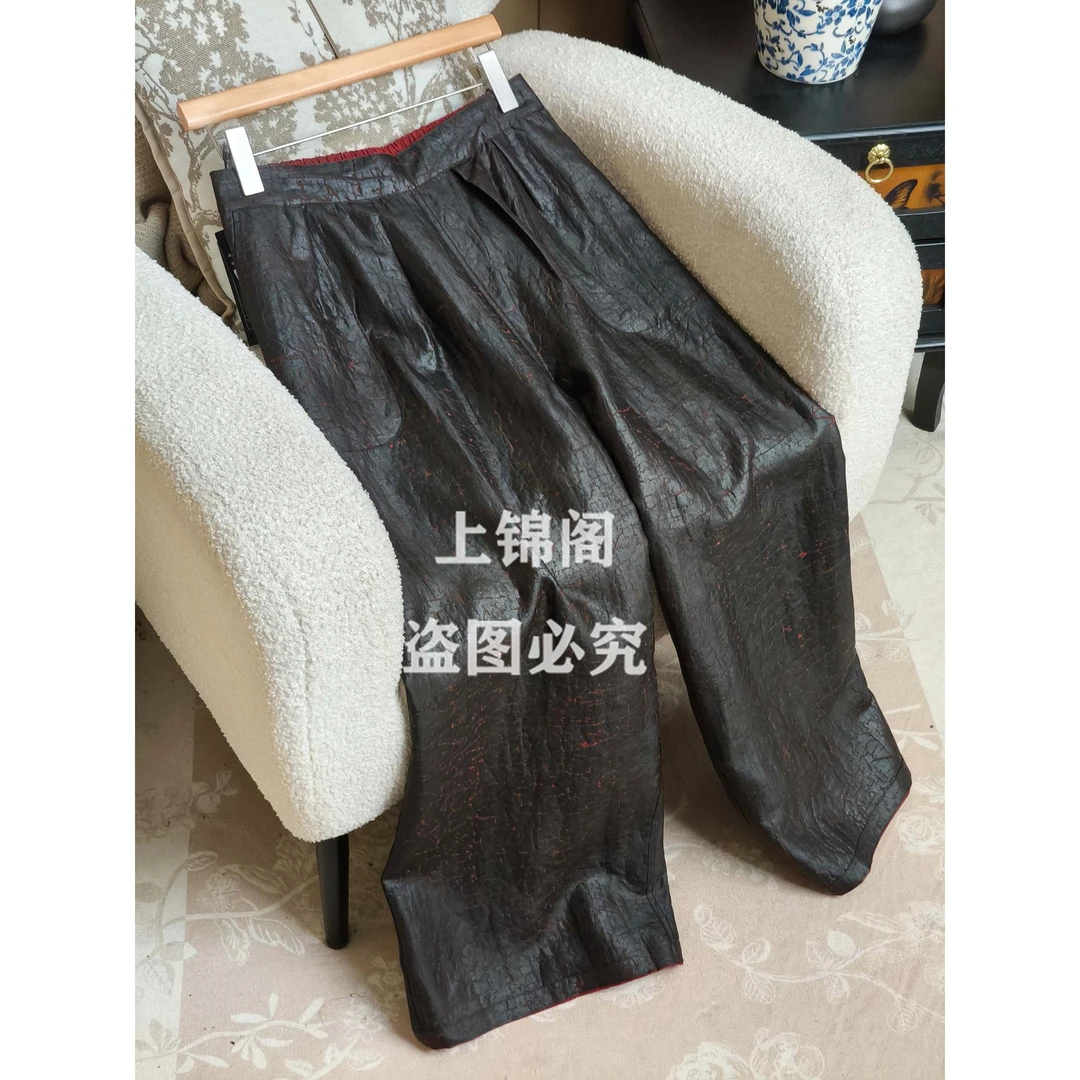 665红龟双面穿油龟老料阔腿裤休闲裤龟裂纹阔腿裤子女夏季